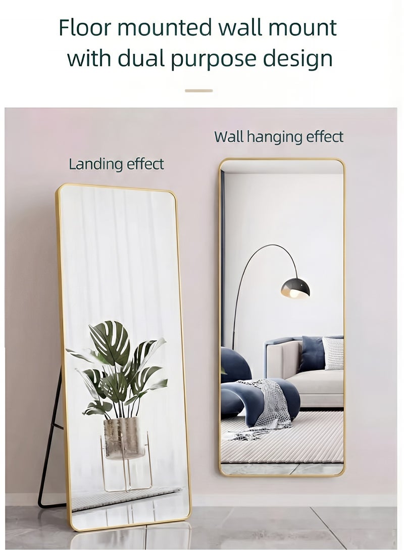 Taimi Rectangular Mirror 120x30cm with Rounded Edges, Full Length Mirror with Stand and Metal Frame, Floor Mirror, Wall Mirror Hanging or Tilt for Living Room, Bedroom, Entryway Gold - Image 4